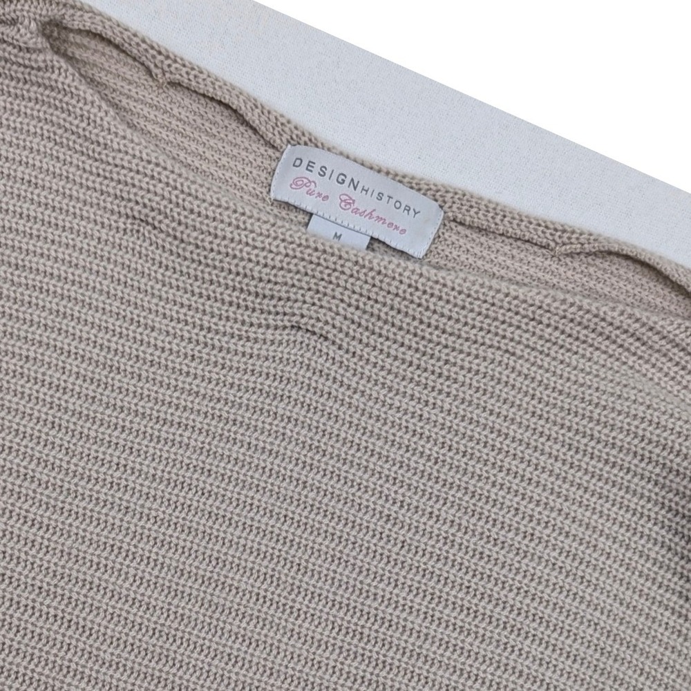 Design History Pure Cashmere Beige Ribbed Dolman Sleeve Boat Neck Sweater M